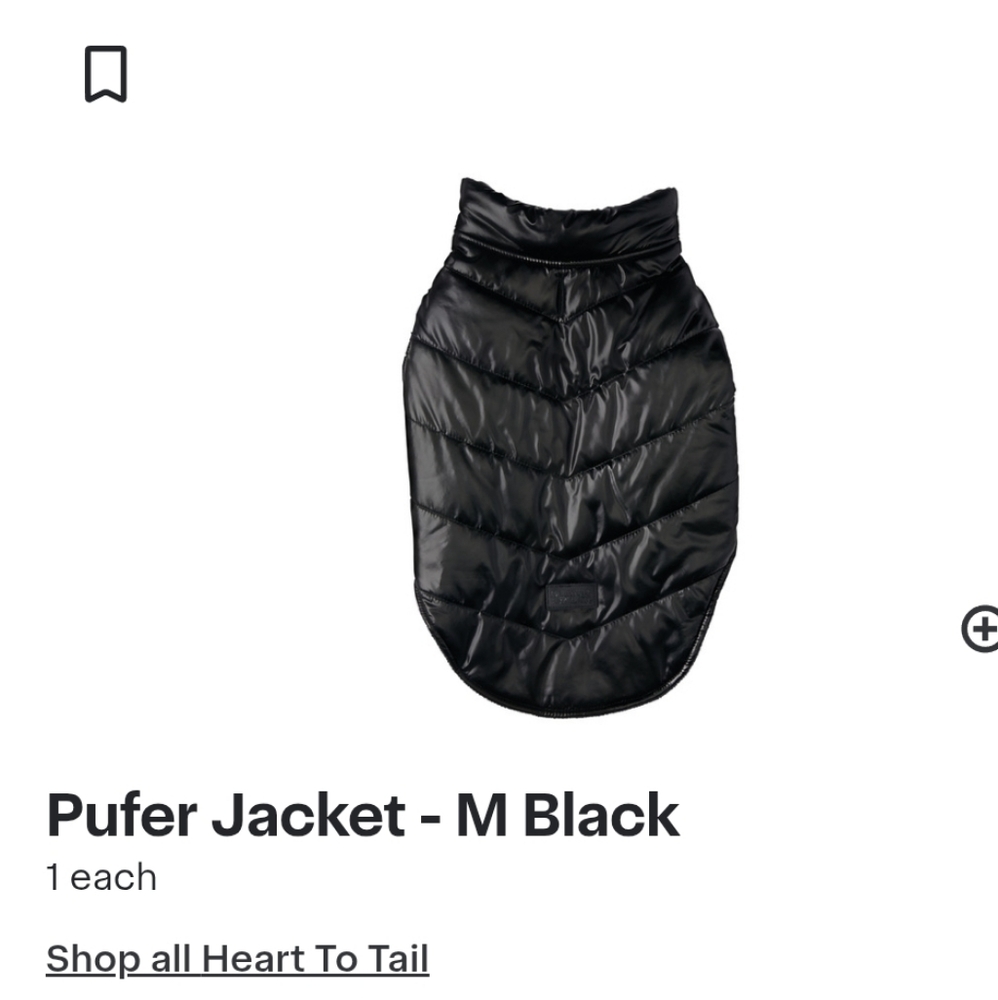 Heart To Tail Black Pufer Dog Jacket Coat NEW